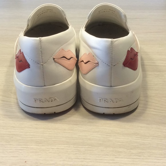 Prada Lips Appliqued Leather Slip On Sneaker- 37.5 - Picture 8 of 16